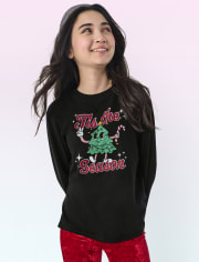 Tween Girls Christmas Tree Oversized Graphic Tee