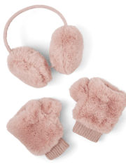 Tween Girls Faux Fur Ear Muffs And Mittens Set