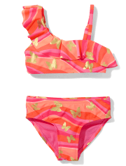 Tween Girls Foil Butterfly One Shoulder Bikini Swimsuit
