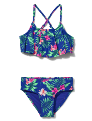 Tween Girls Sleeveless Tropical Flower Bikini Swimsuit