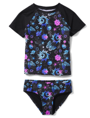Tween Girls Short Sleeve Mystic Galaxy Rashguard Swimsuit | The ...