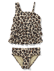 Tween Girls Leopard One Shoulder Tankini Swimsuit