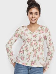 Tween Girls Floral Waffle Peplum Top