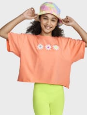 Tween Girls Oversized Cropped Graphic Tee