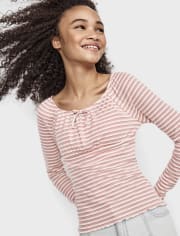 Tween Girls Stripe Ribbed Top