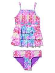 Tween Girls Smocked Ruffle Tankini Swimsuit