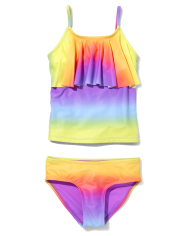 Tween Girls Ombre Rainbow Ruffle Tankini Swimsuit