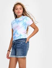 Pantalones cortos midi de mezclilla para niñas preadolescentes - Plus
