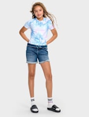 Pantalones cortos midi de mezclilla para niñas preadolescentes - Plus