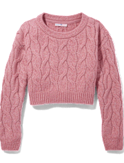 Tween Girls Cable Knit Cropped Sweater