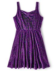Tween Girls Glitter Velour Fit And Flare Dress
