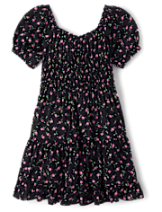 Tween Girls Floral Smocked Tiered Dress