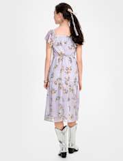 Tween Girls Floral Midi Tiered Dress