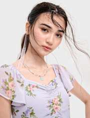 Tween Girls Floral Midi Tiered Dress