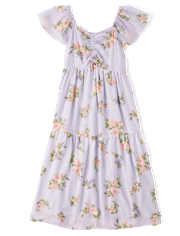 Tween Girls Floral Midi Tiered Dress