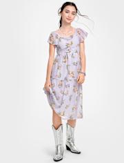 Tween Girls Floral Midi Tiered Dress