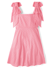 Tween Girls Clip Dot Bow Shoulder Dress