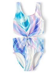 Tween Girls Print Cut Out One Piece Swimsuit
