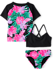 Tween Girls Print Rashguard Swimsuit