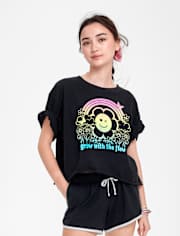 Girls Cropped Oversized Graphic Tee