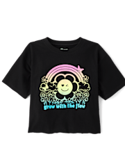 Girls Cropped Oversized Graphic Tee