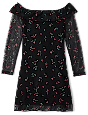 Tween Girls Floral Mesh Off-Shoulder Dress