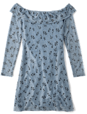 Tween Girls Floral Mesh Off-Shoulder Dress