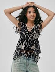 Tween Girls Mesh Asymmetrical Top