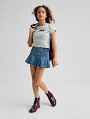 Tween Girls Pleated Low Rise Denim Skort