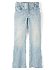 Tween Girls Wide Belt Bootcut Jeans