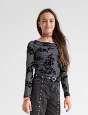 Tween Girls Mesh Cowl Neck Top