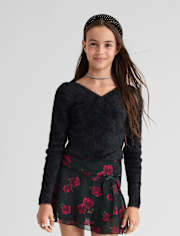 Tween Girls Eyelash V Neck Sweater