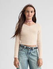 Tween Girls Eyelash V Neck Sweater