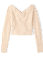 Tween Girls Eyelash V Neck Sweater