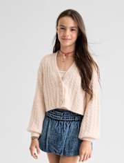 Tween Girls Chenille V Neck Cardigan