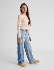 Tween Girls Contrast Baggy Flare Jeans