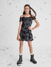 Tween Girls Textured Floral Off-Shoulder Dress