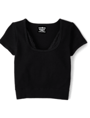 Tween Girls Lace Ribbed Seamless Top
