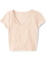 Tween Girls Lace Ribbed Seamless Top