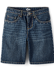 Tween Girls Studded Rhinestone Jean Shorts