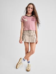 Tween Girls Garment Dyed Pleated Denim Cargo Skort