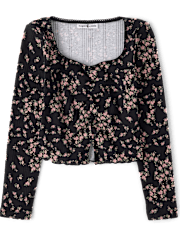 Tween Girls Floral Cinched Split Front Top