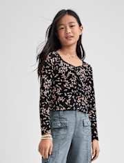 Tween Girls Floral Cinched Split Front Top