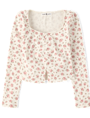 Tween Girls Floral Cinched Split Front Top