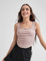 Tween Girls Ribbed Lace Corset Tank Top