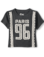 Tween Girls Lace Trim Varsity Graphic Top