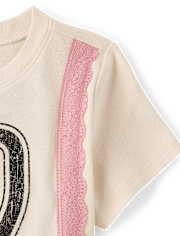 Tween Girls Lace Trim Varsity Graphic Top