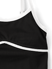 Tween Girls Contrast Ribbed One Piece Swimsuit