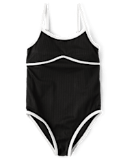 Tween Girls Contrast Ribbed One Piece Swimsuit