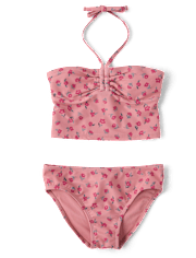 Tween Girls Floral Halter Longline Bikini Swimsuit